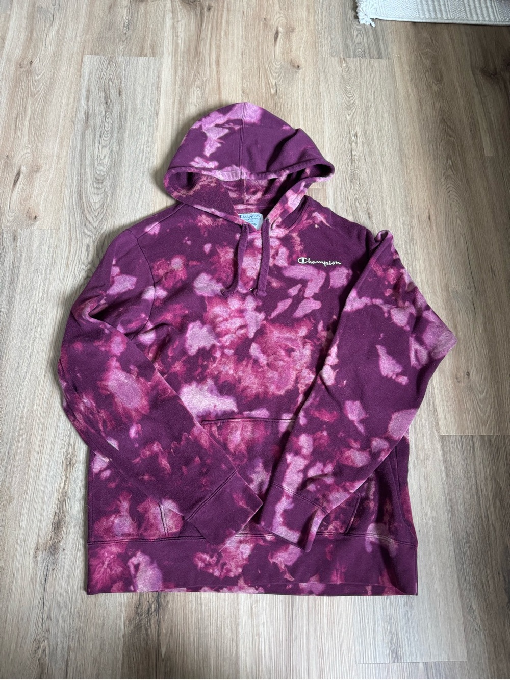 Champion Burgundy and Pink Tie-Dye Pullover Hoodie